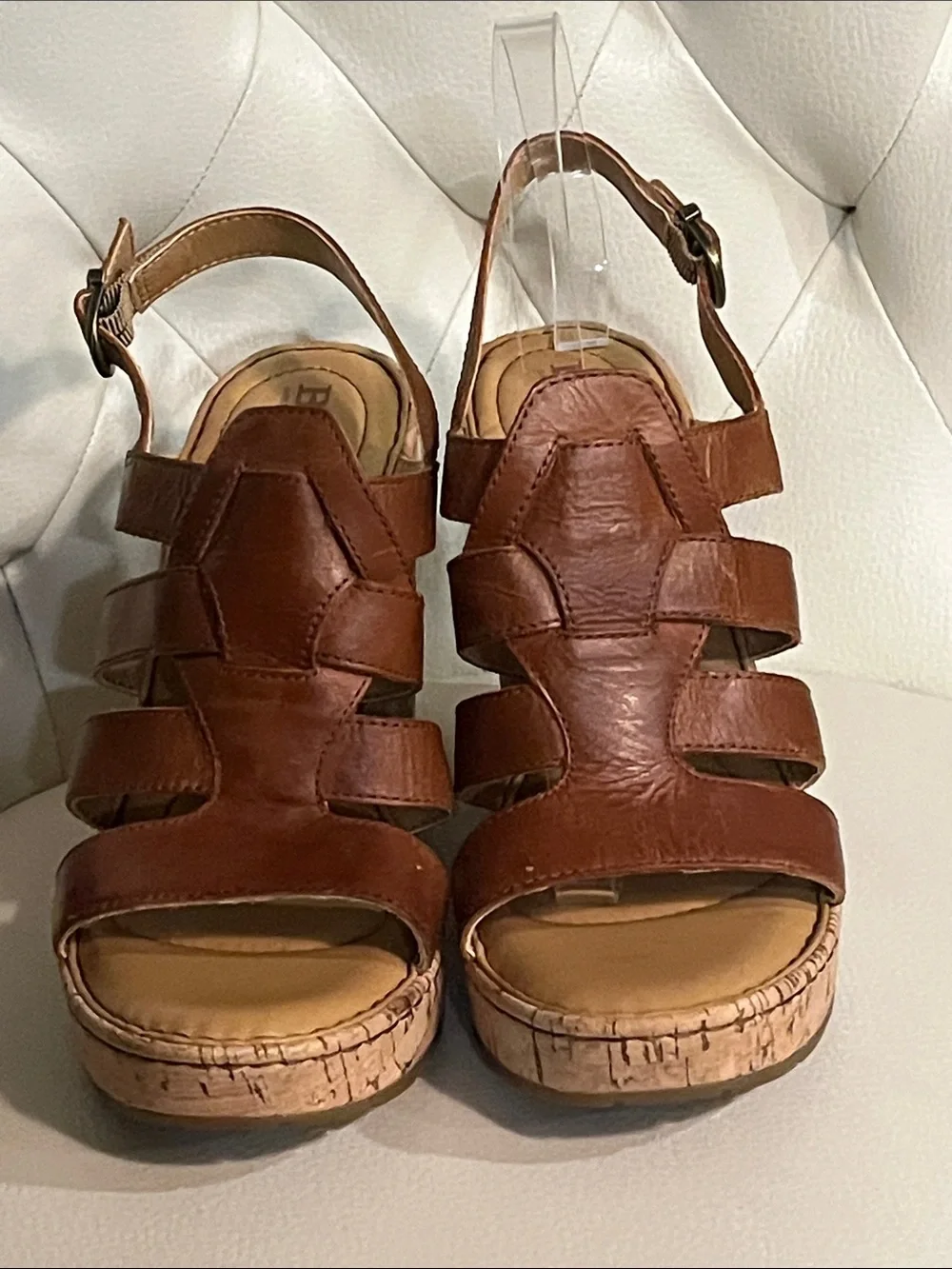 Born Brown Leather Cork Wedge Sandals